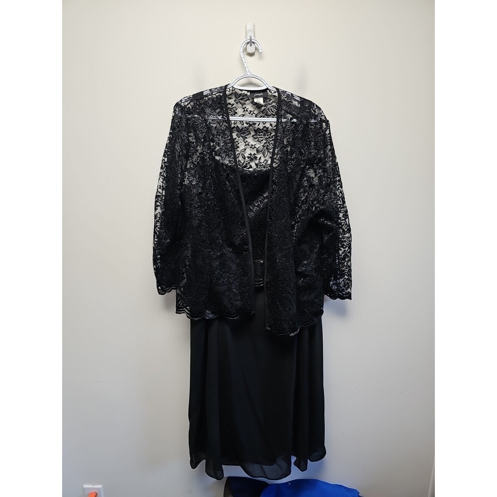 Jimmylee Womens 4XL Black Floral Lace Chiffon 2 Piece Dress and Jacket Set 8485